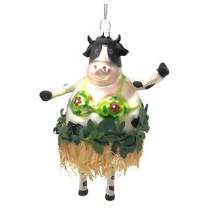 Bestpysanky hand painted hand blown exuberant cow skirt bra Xmas ornament